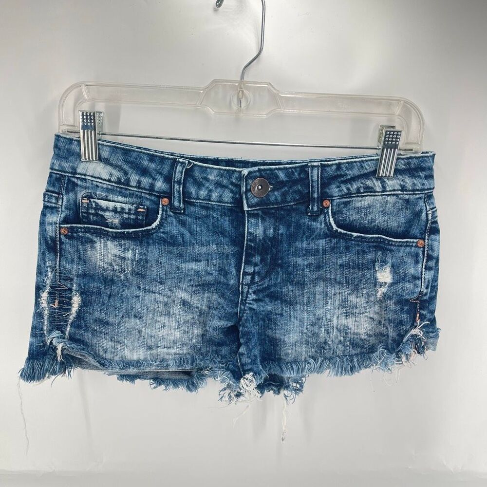 Aeropostale Women's Acid Wash Distressed Cut-Off Shorty Shorts Dark Blue Size 4